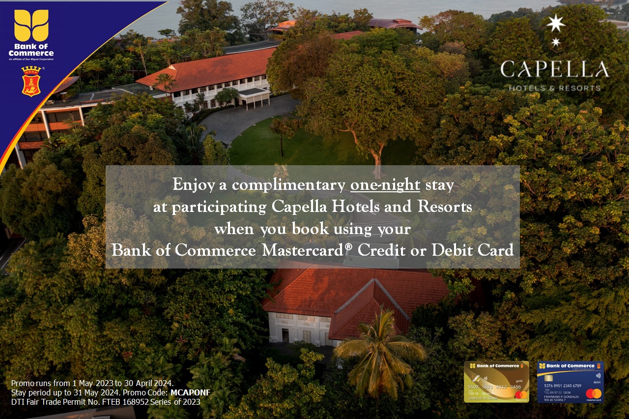 bank of commerce credit card promo 2023 - free night at capella hotels and resorts