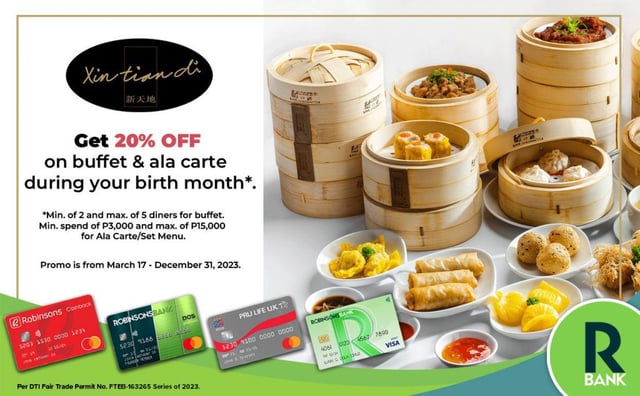 robinsons bank credit card promo - 20% off xin tian di