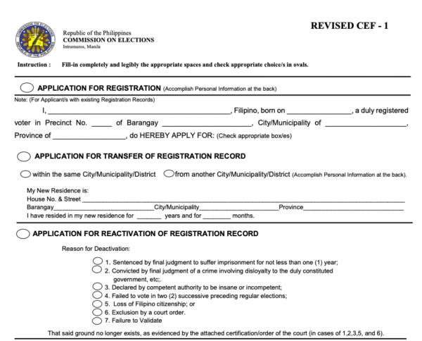 comelec registration - voters registration form