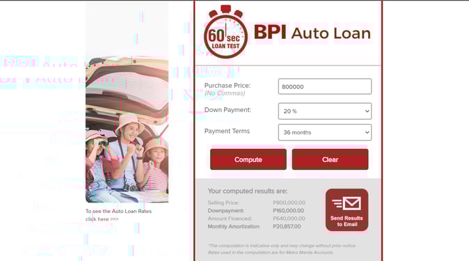 personal loan vs car loan - sample car loan computation for 36 months