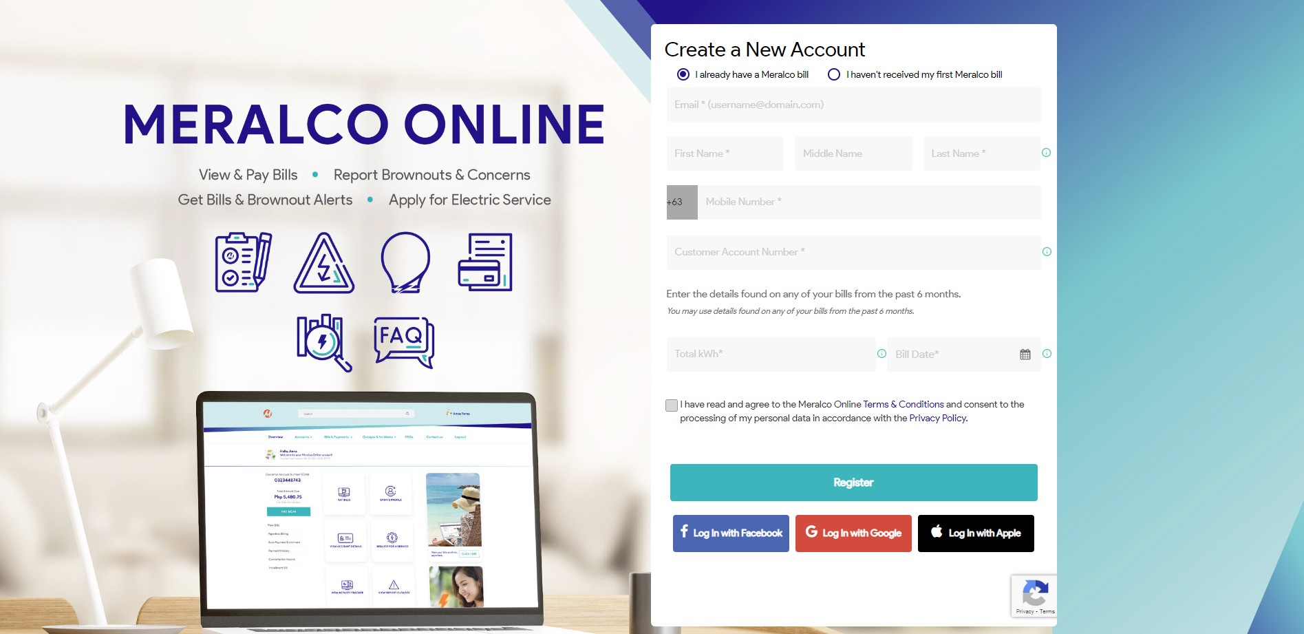 meralco online - how to register via the website