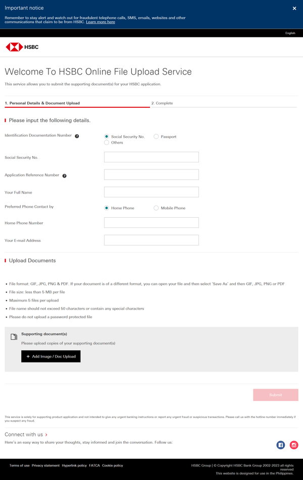hsbc personal loan application - online upload